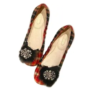 2000s PRADA TARTAN WOOL JEWELED EMBELLISHED BALLERINA FLATS