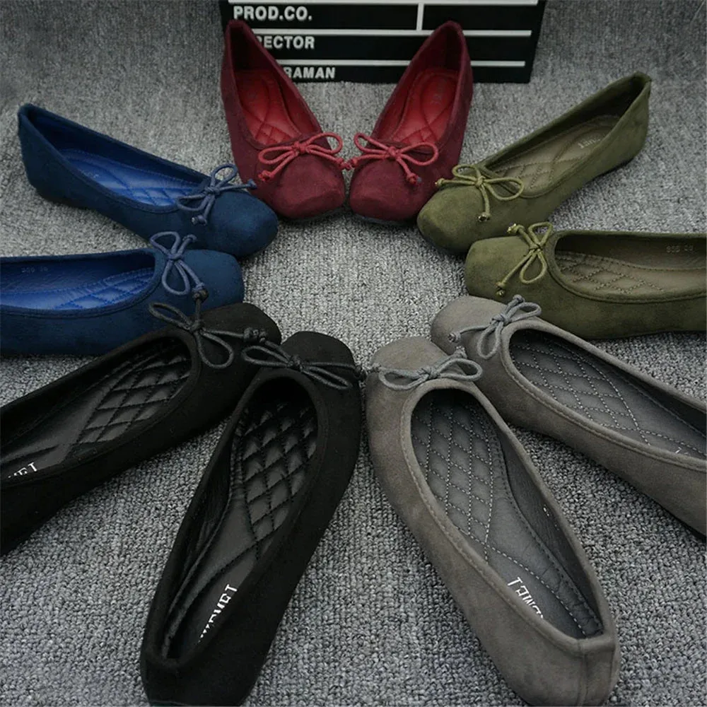 2024soft Suede Joker Ballerina Floating Shoes Flat-Bottomed Version of Square Sole Pregnant Women's Large Size Boat Shoes Women