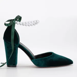 Agnes - Green Velvet Heels