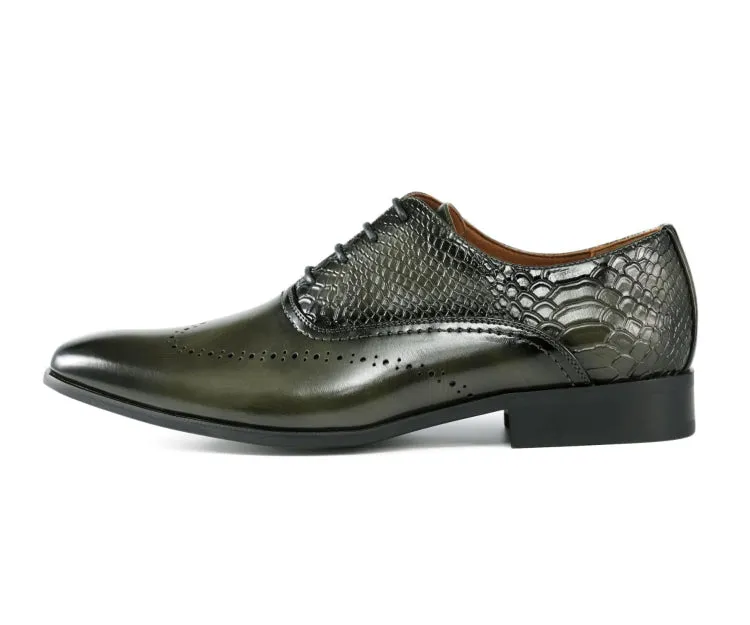 Amali Burke Men's Olive Green Oxford Leather Sophisticated Elegance