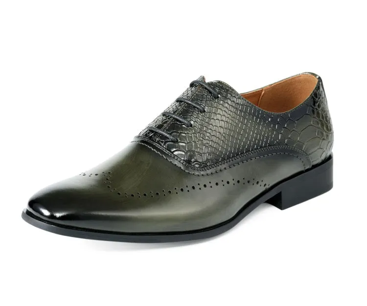 Amali Burke Men's Olive Green Oxford Leather Sophisticated Elegance