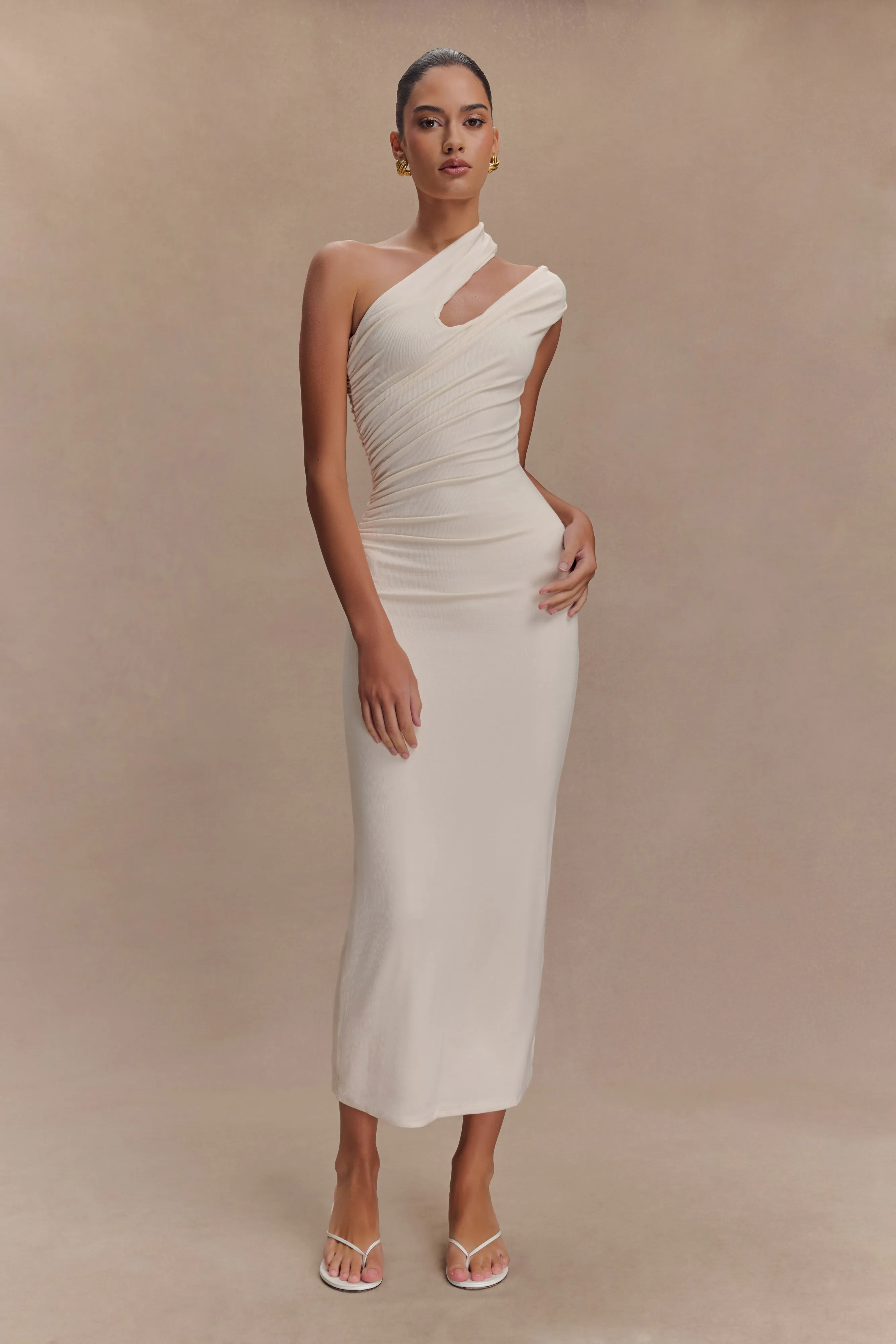 Anastasia One Shoulder Modal Midi Dress - Ivory