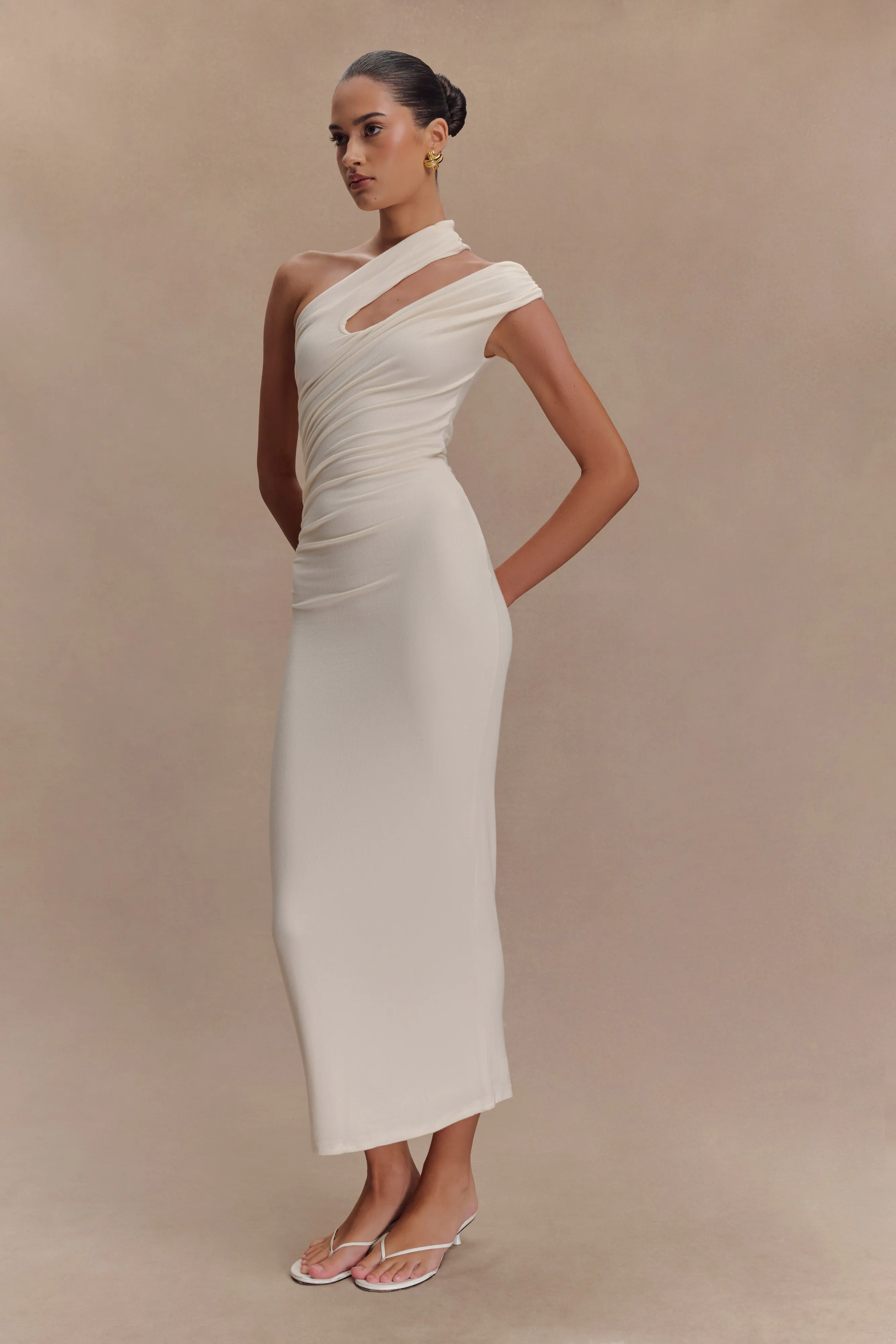 Anastasia One Shoulder Modal Midi Dress - Ivory