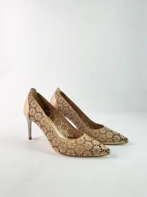Bianca Buccheri Laser Cut Floral Sandalwood Stilettos - EU36