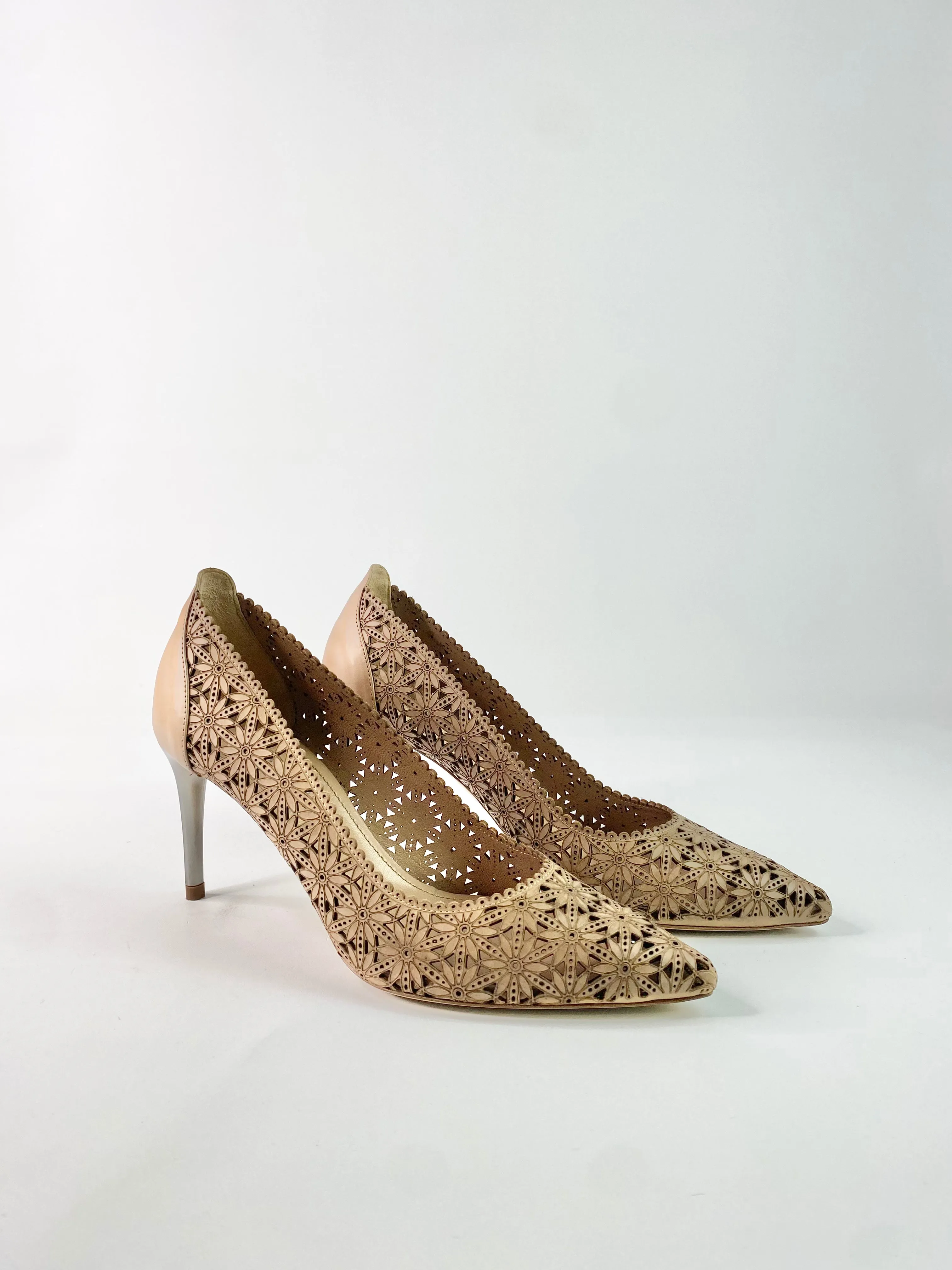 Bianca Buccheri Laser Cut Floral Sandalwood Stilettos - EU36