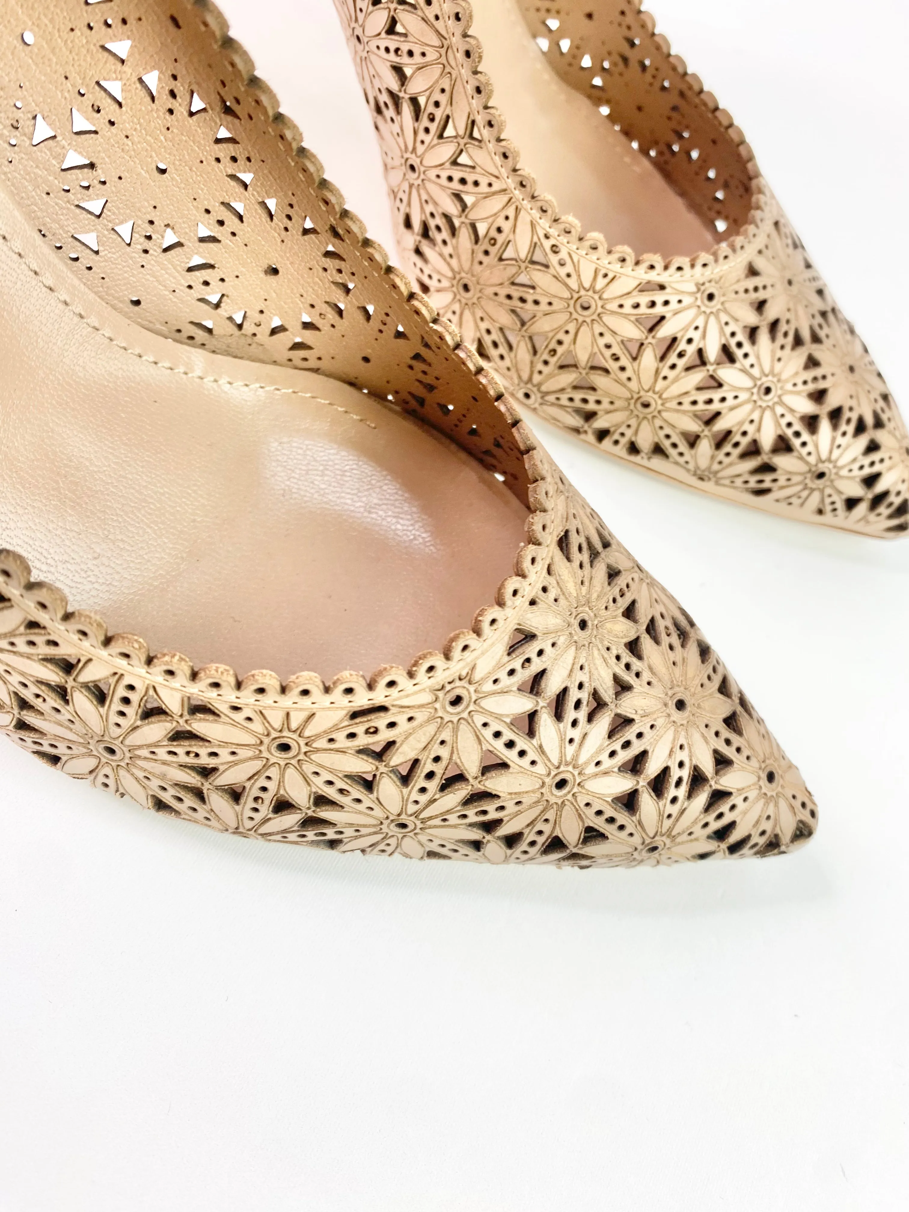 Bianca Buccheri Laser Cut Floral Sandalwood Stilettos - EU36