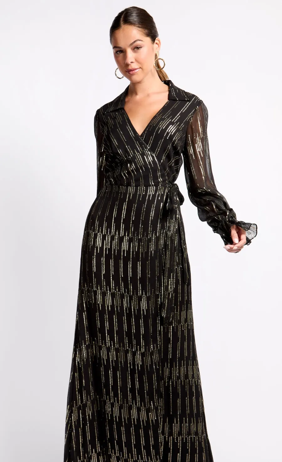 Black and Gold Maxi Wrap Dress by Vogue Williams