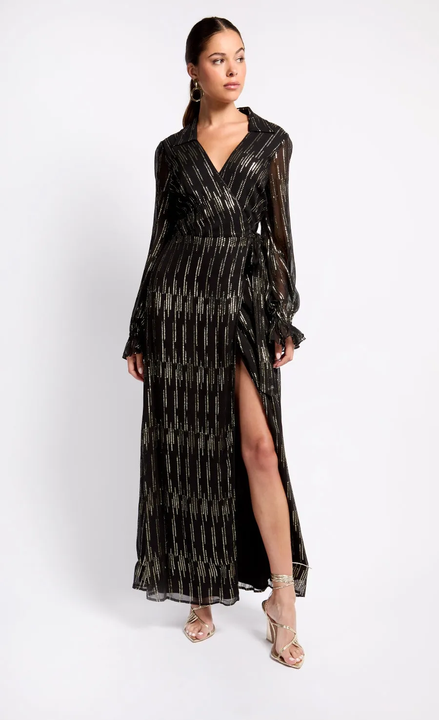 Black and Gold Maxi Wrap Dress by Vogue Williams