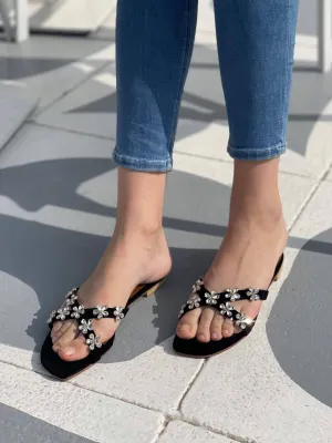 Black Floral Flats