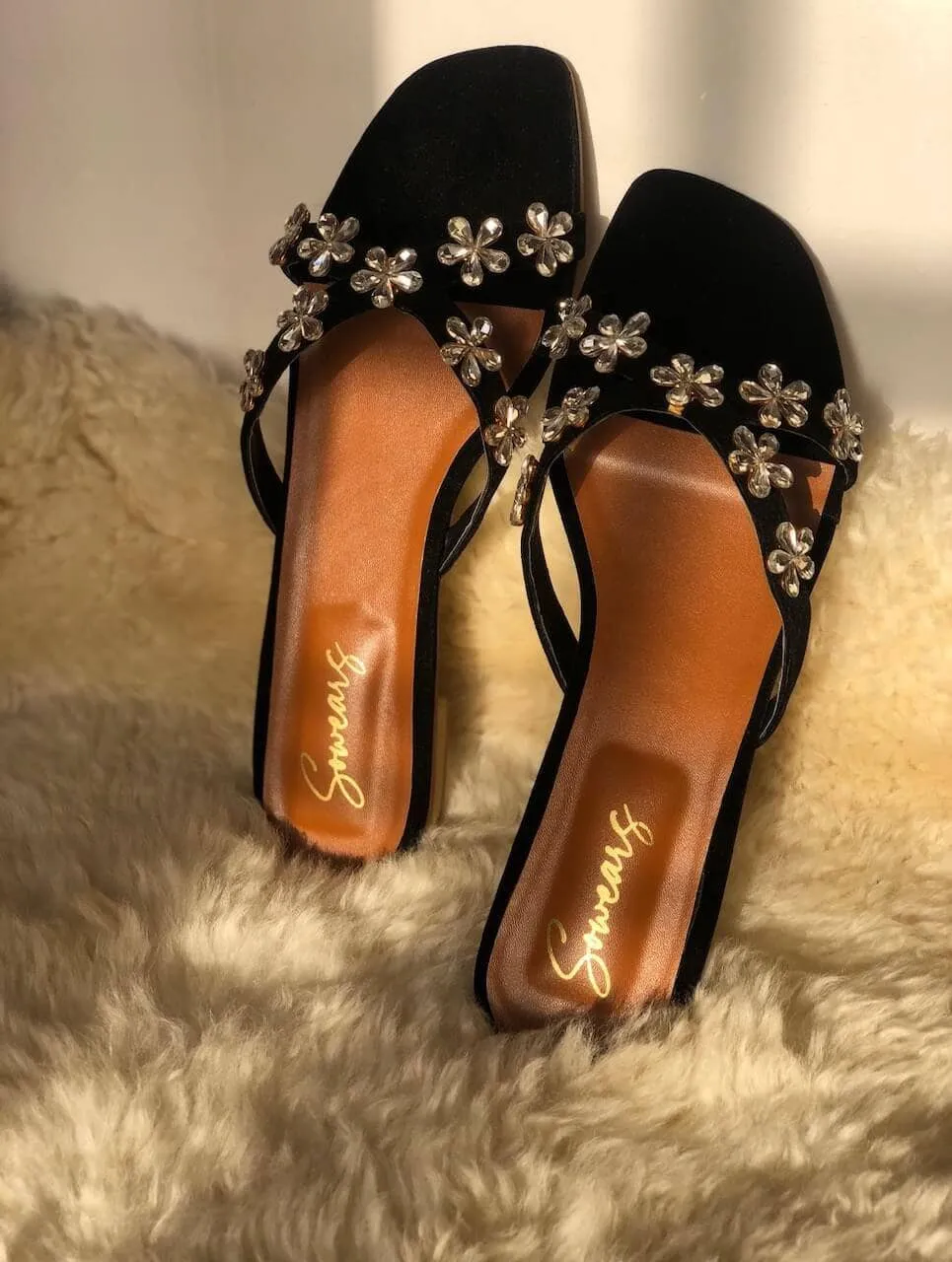 Black Floral Flats