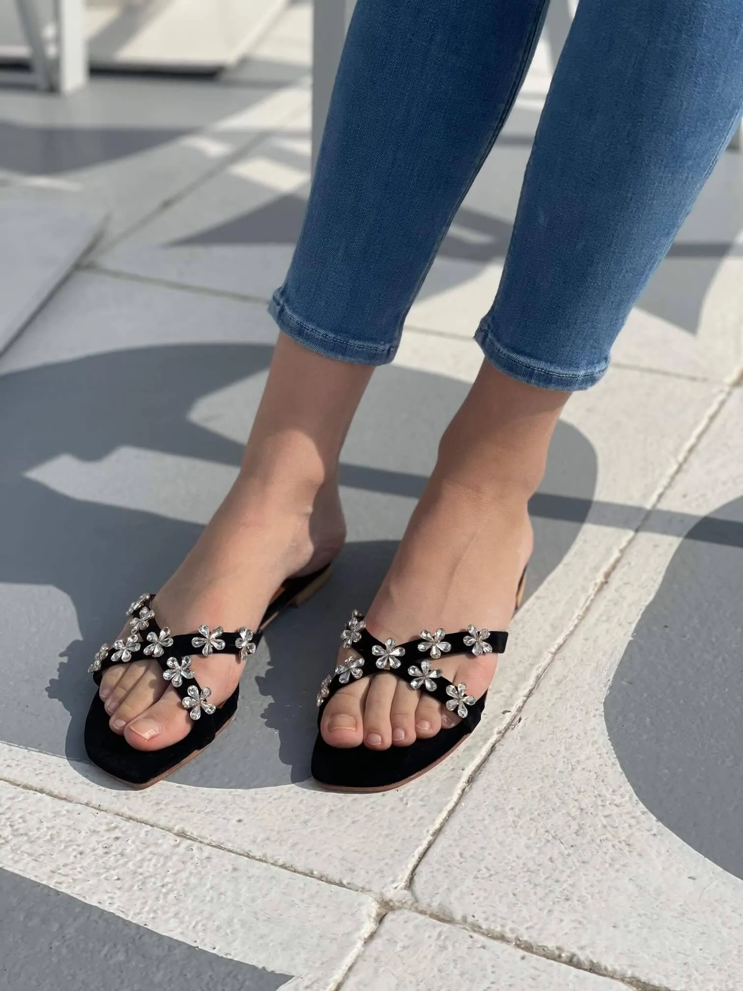 Black Floral Flats