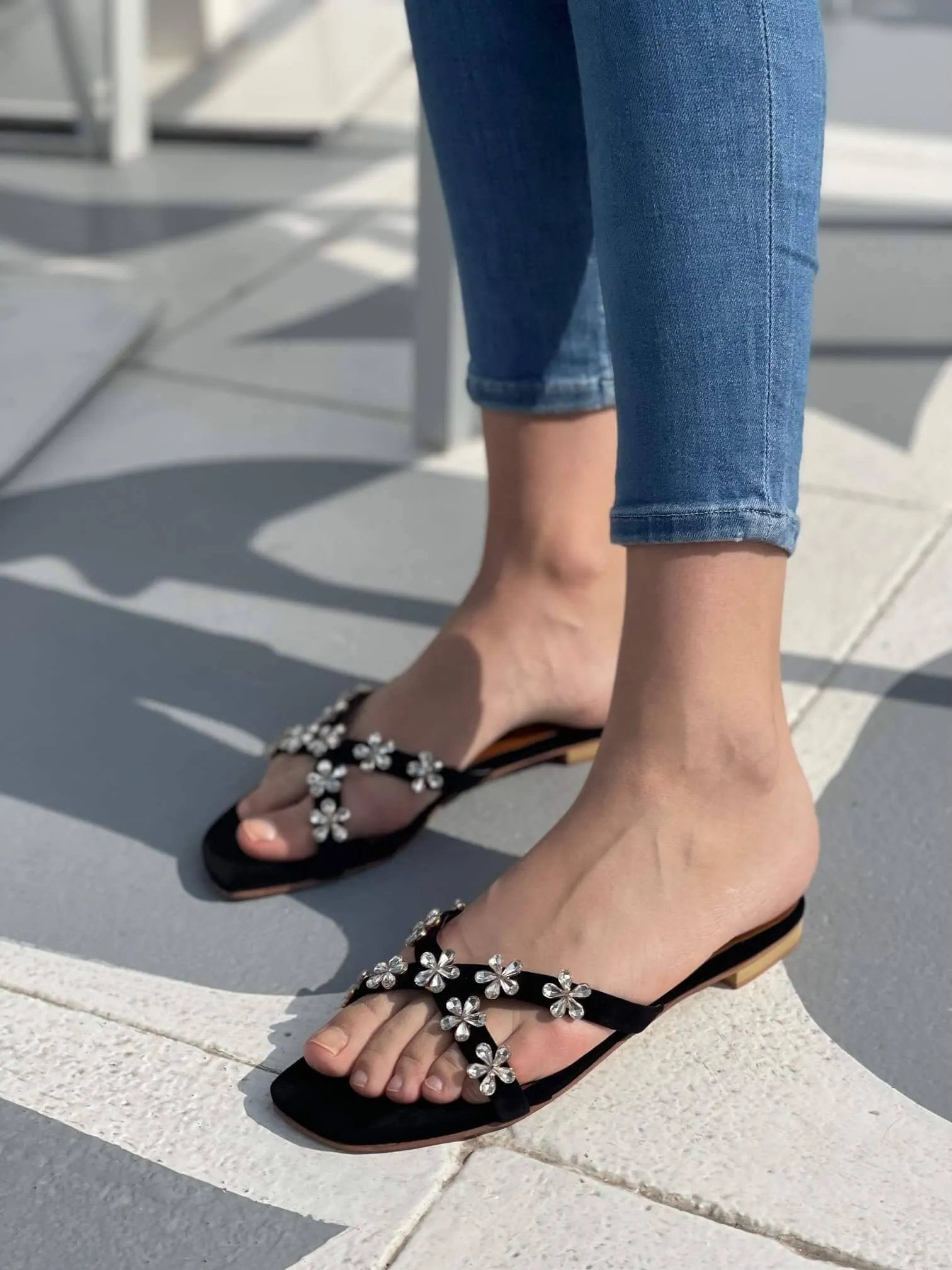 Black Floral Flats