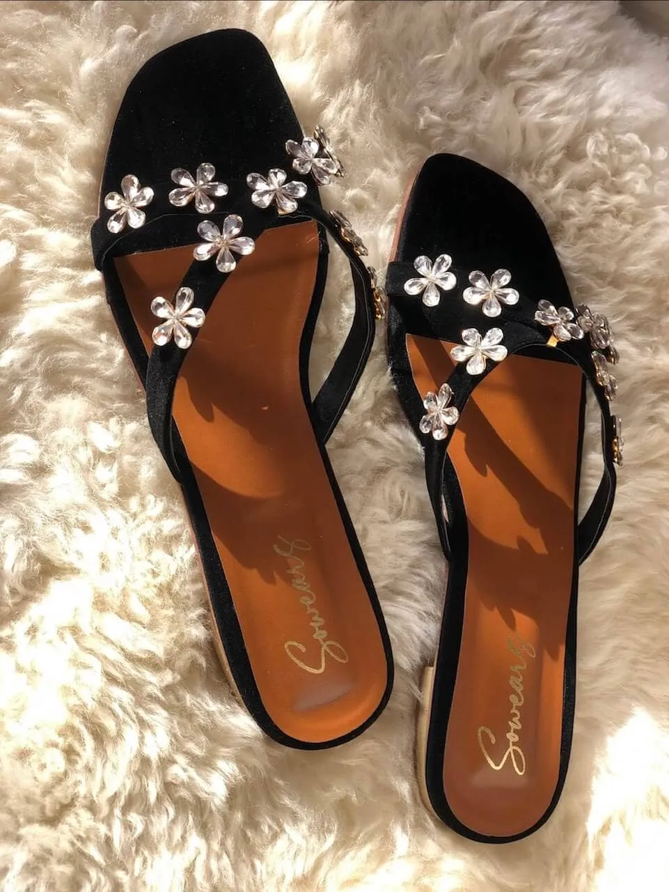 Black Floral Flats
