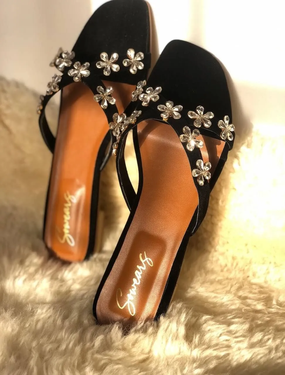 Black Floral Flats