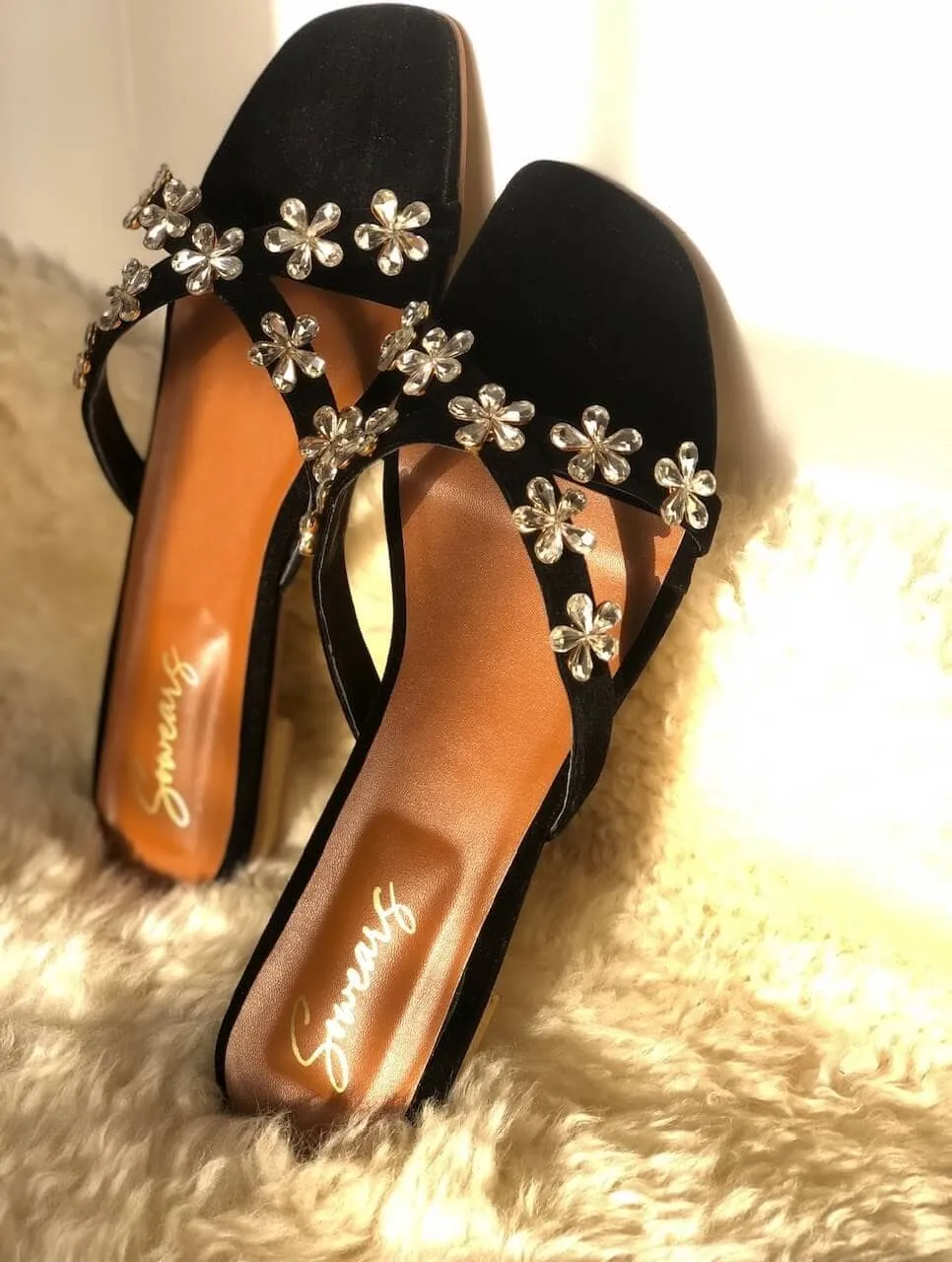 Black Floral Flats