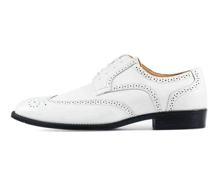 Bolano Elwyn White Men’s Derby Brogue Pu Leather Shoes