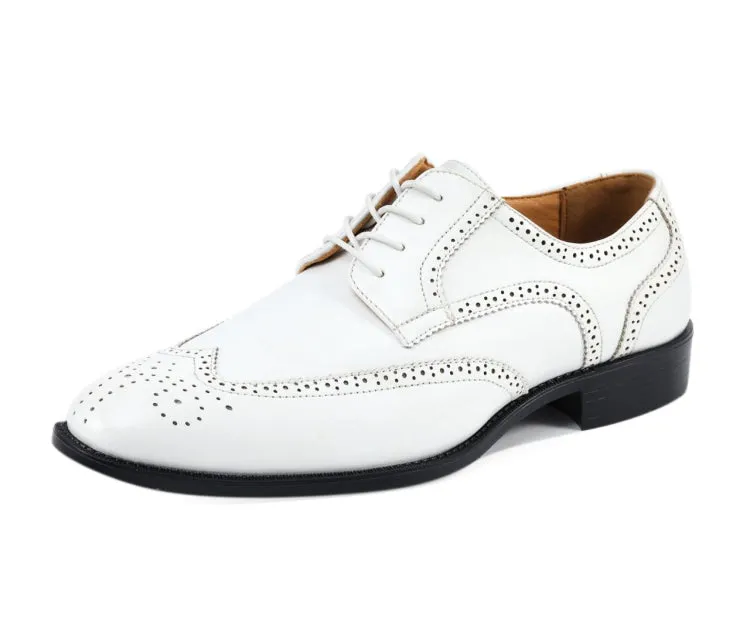 Bolano Elwyn White Men’s Derby Brogue Pu Leather Shoes