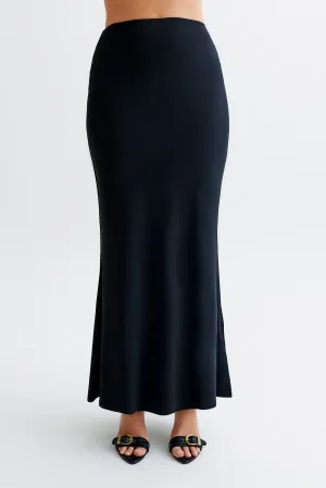 Bruna Slinky Fishtail Maxi Skirt - Black
