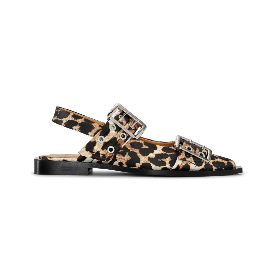 BUCKLE BALLERINA FLATS | LEOPARD SATIN