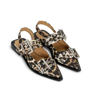 BUCKLE BALLERINA FLATS | LEOPARD SATIN