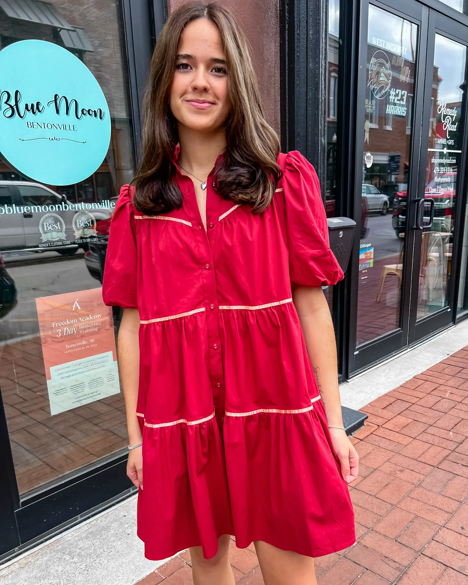 Burgundy Tiered Dress w/Metallic Piping