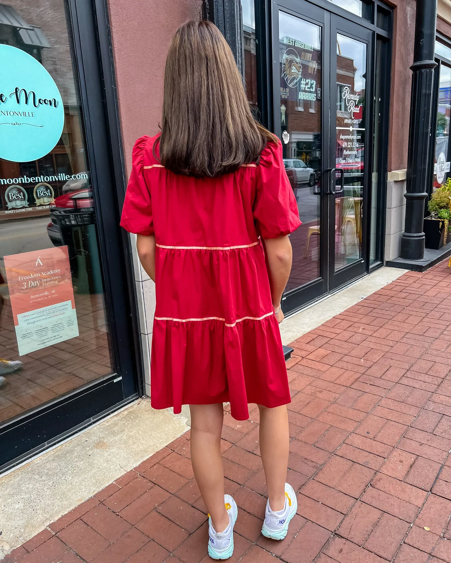 Burgundy Tiered Dress w/Metallic Piping