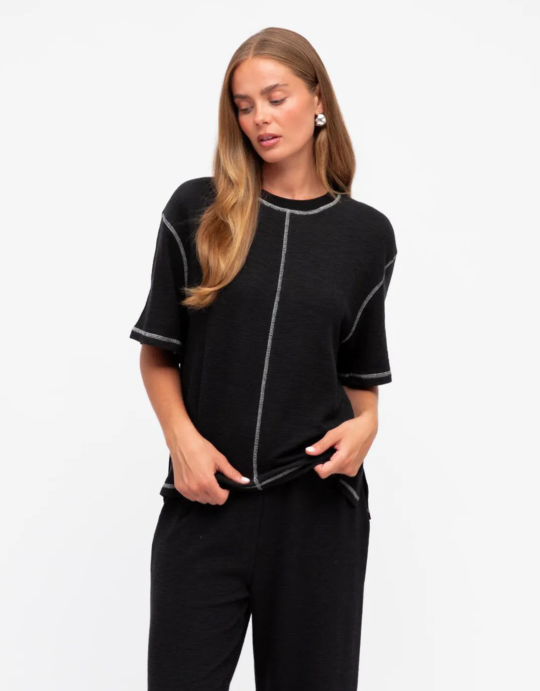 Contrast Stitch Top - Black