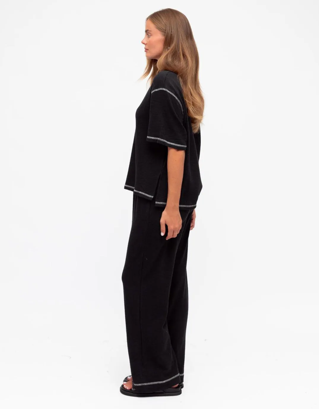 Contrast Stitch Top - Black