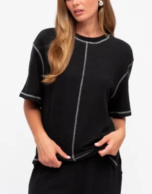 Contrast Stitch Top - Black