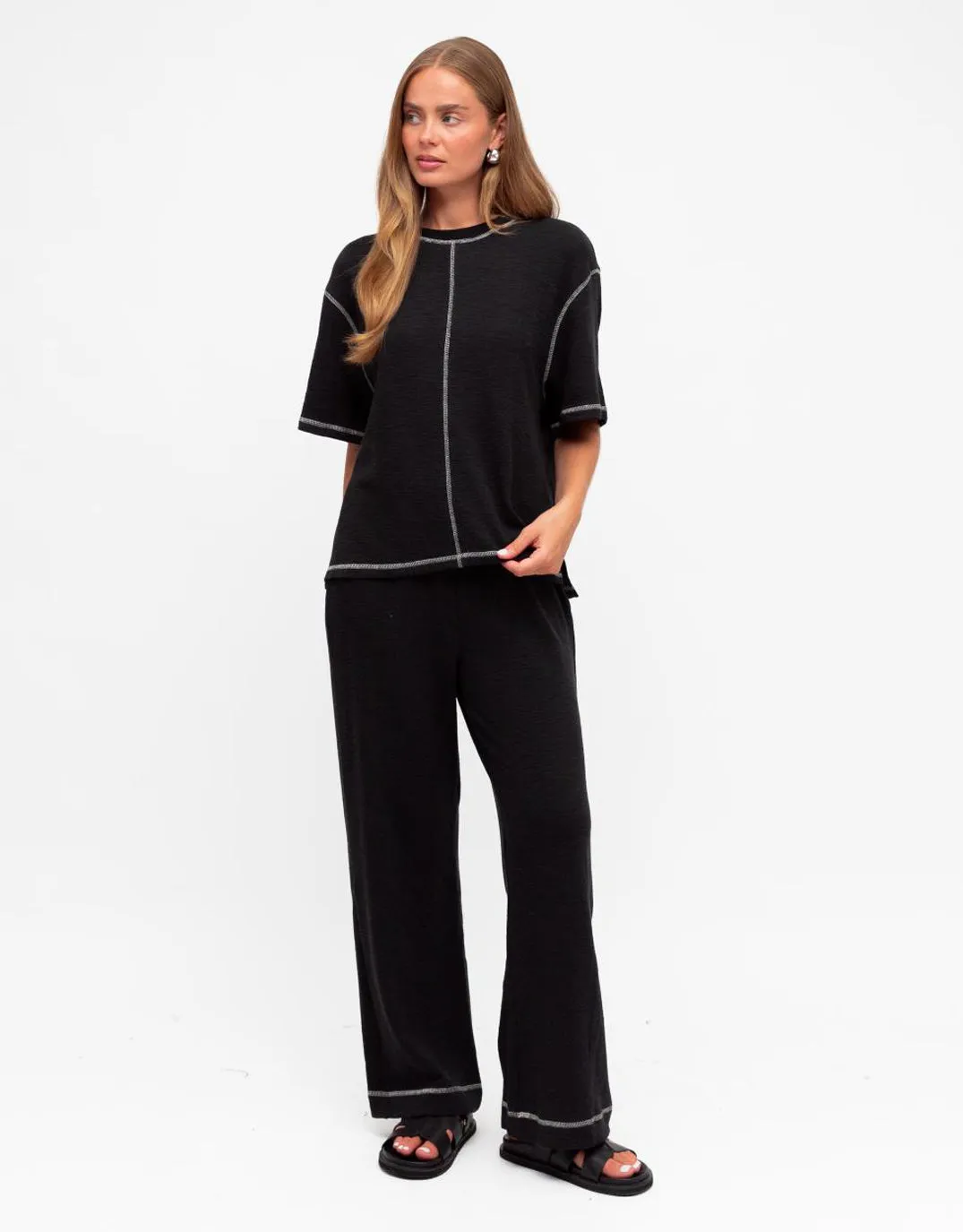 Contrast Stitch Top - Black