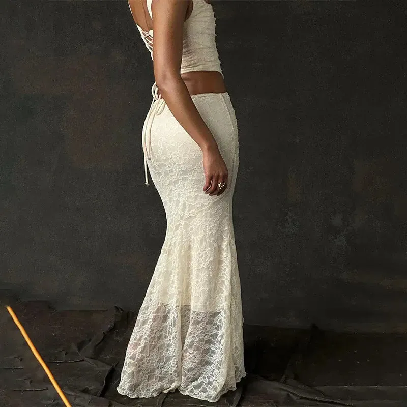Cream Lace Top and Skirt Co-ord Set