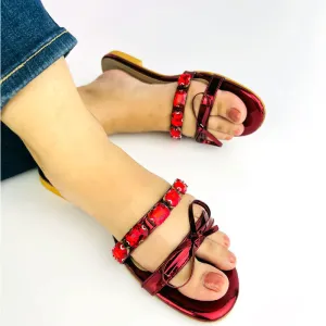 Elegant Bow Stones Metallic Sandal