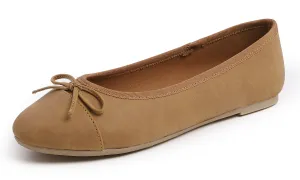 Feversole Women's Bow Tie Fashion Dress Slip On Shoes Round Toe Ballet Flat Nubuck Toe Cap