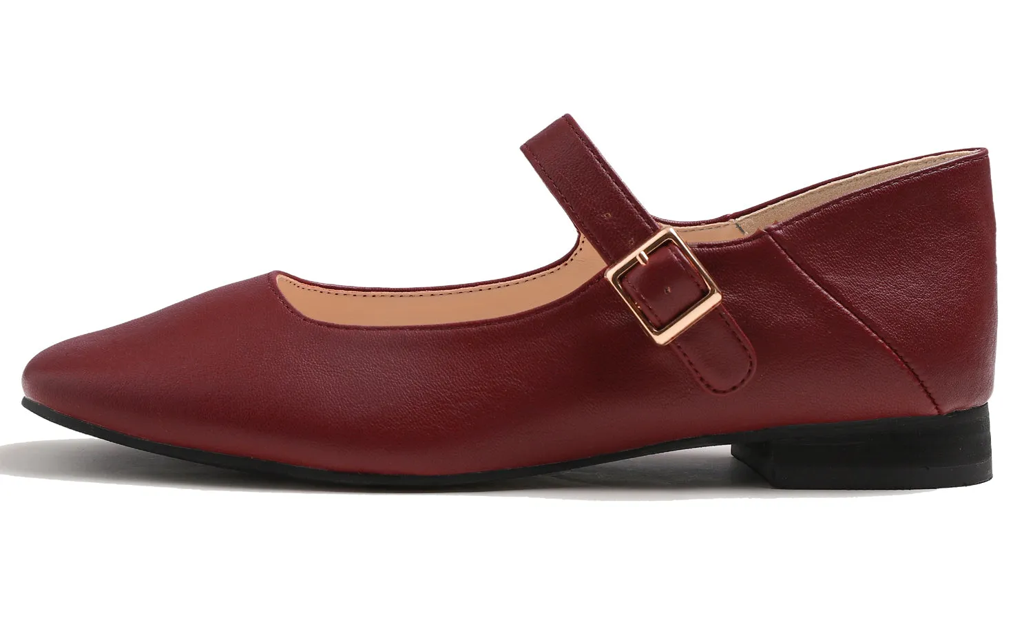 Feversole Women's Mary Jane Fashion Square Toe Easy Buckle Low Heel Slip On Flats Vegan Leather