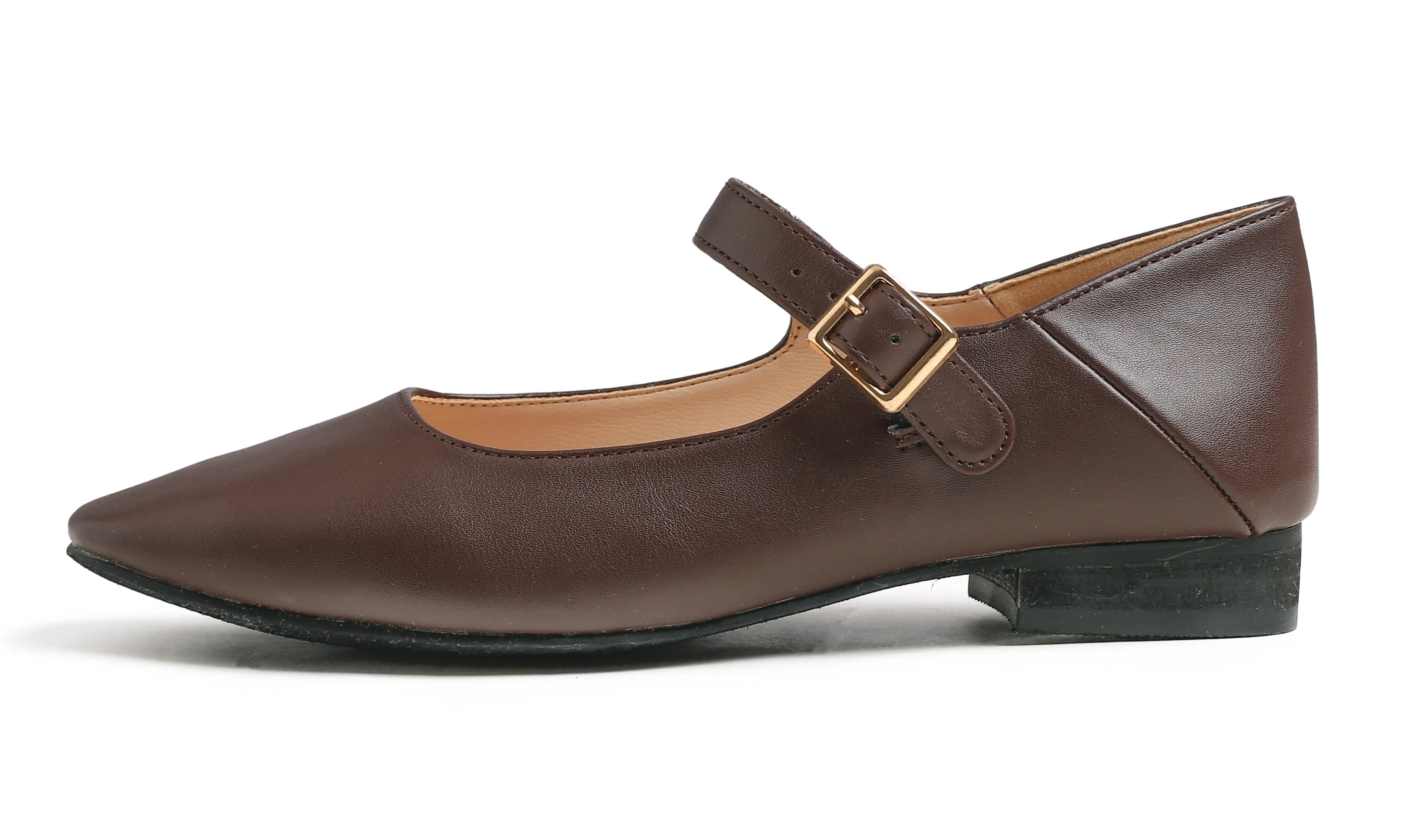 Feversole Women's Mary Jane Fashion Square Toe Easy Buckle Low Heel Slip On Flats Vegan Leather