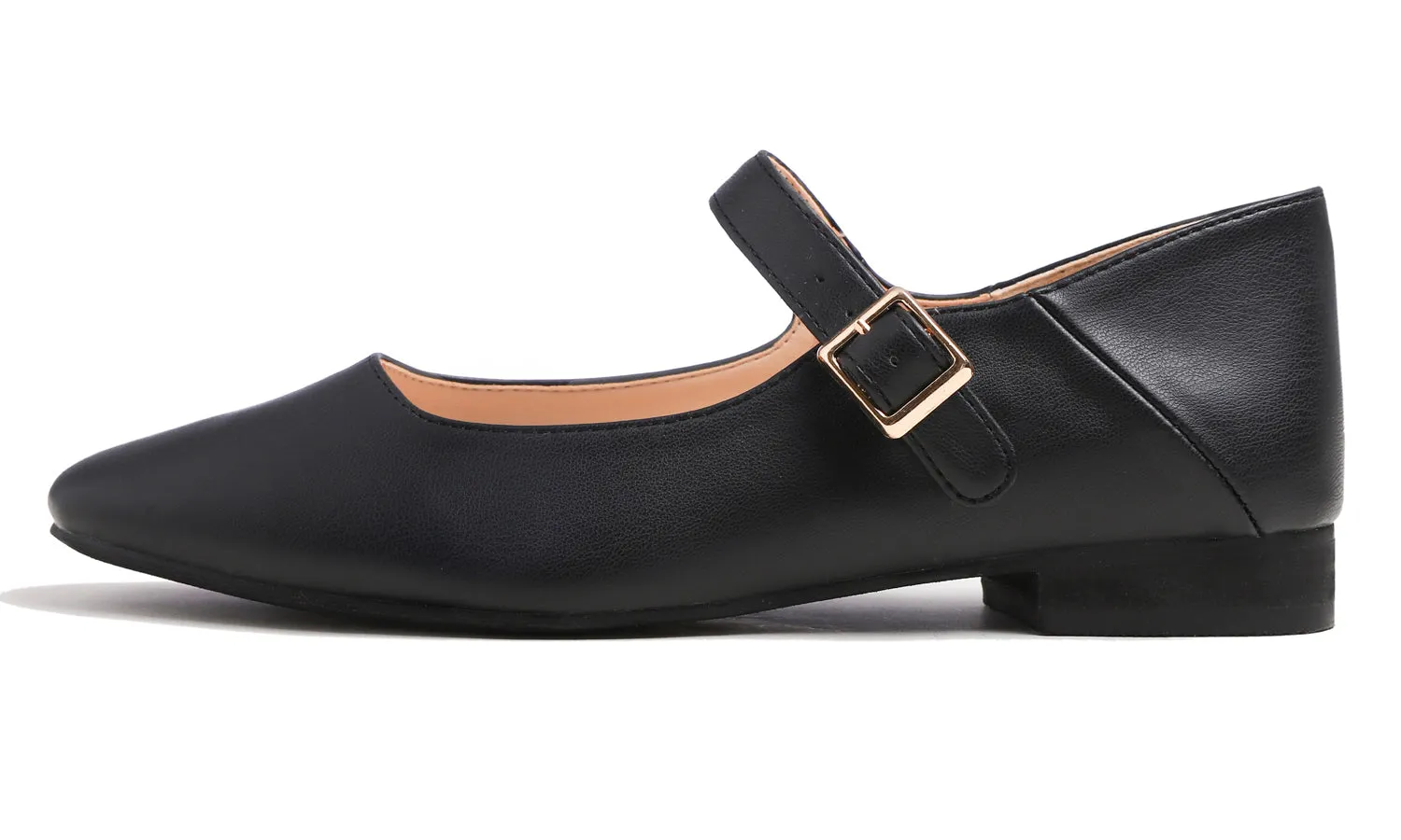 Feversole Women's Mary Jane Fashion Square Toe Easy Buckle Low Heel Slip On Flats Vegan Leather