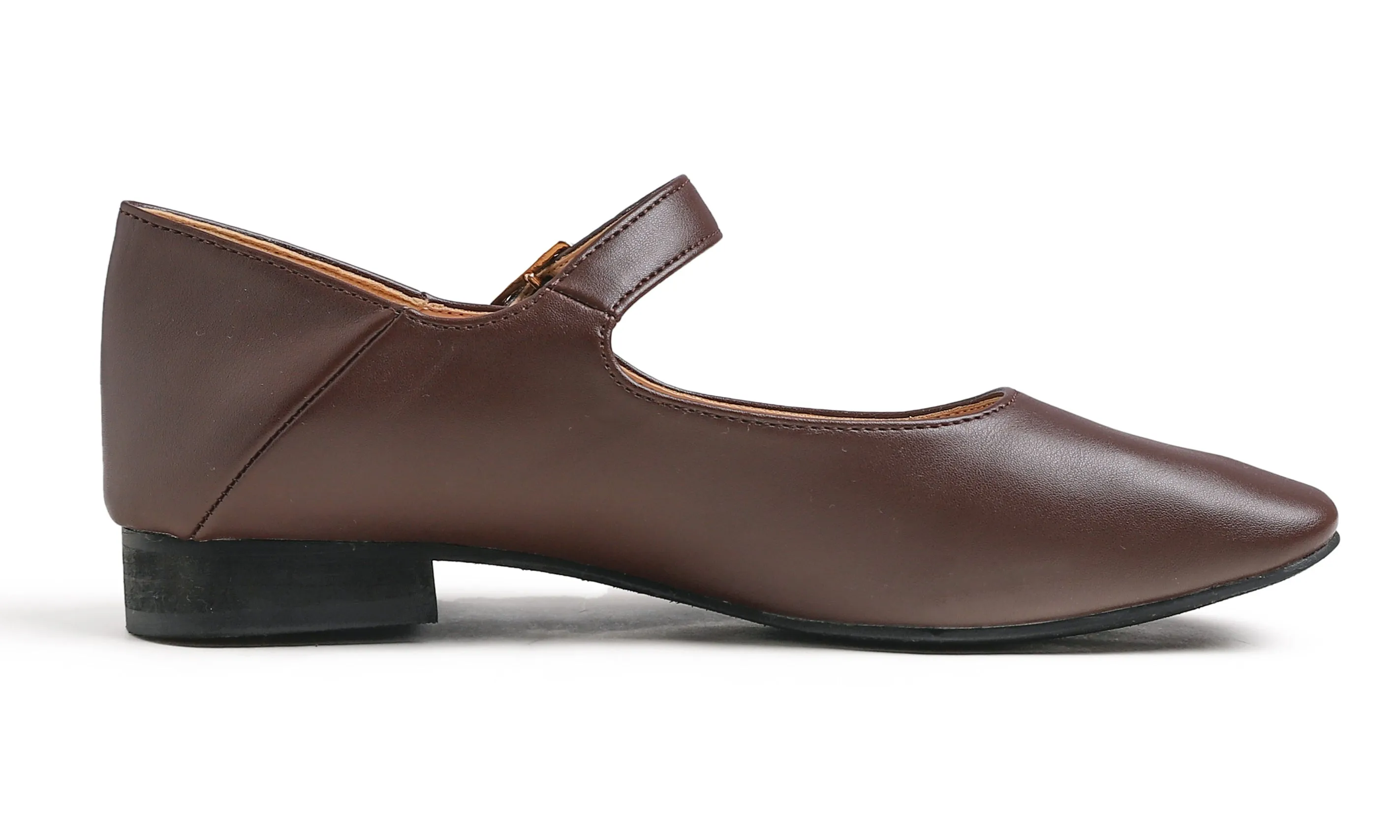 Feversole Women's Mary Jane Fashion Square Toe Easy Buckle Low Heel Slip On Flats Vegan Leather