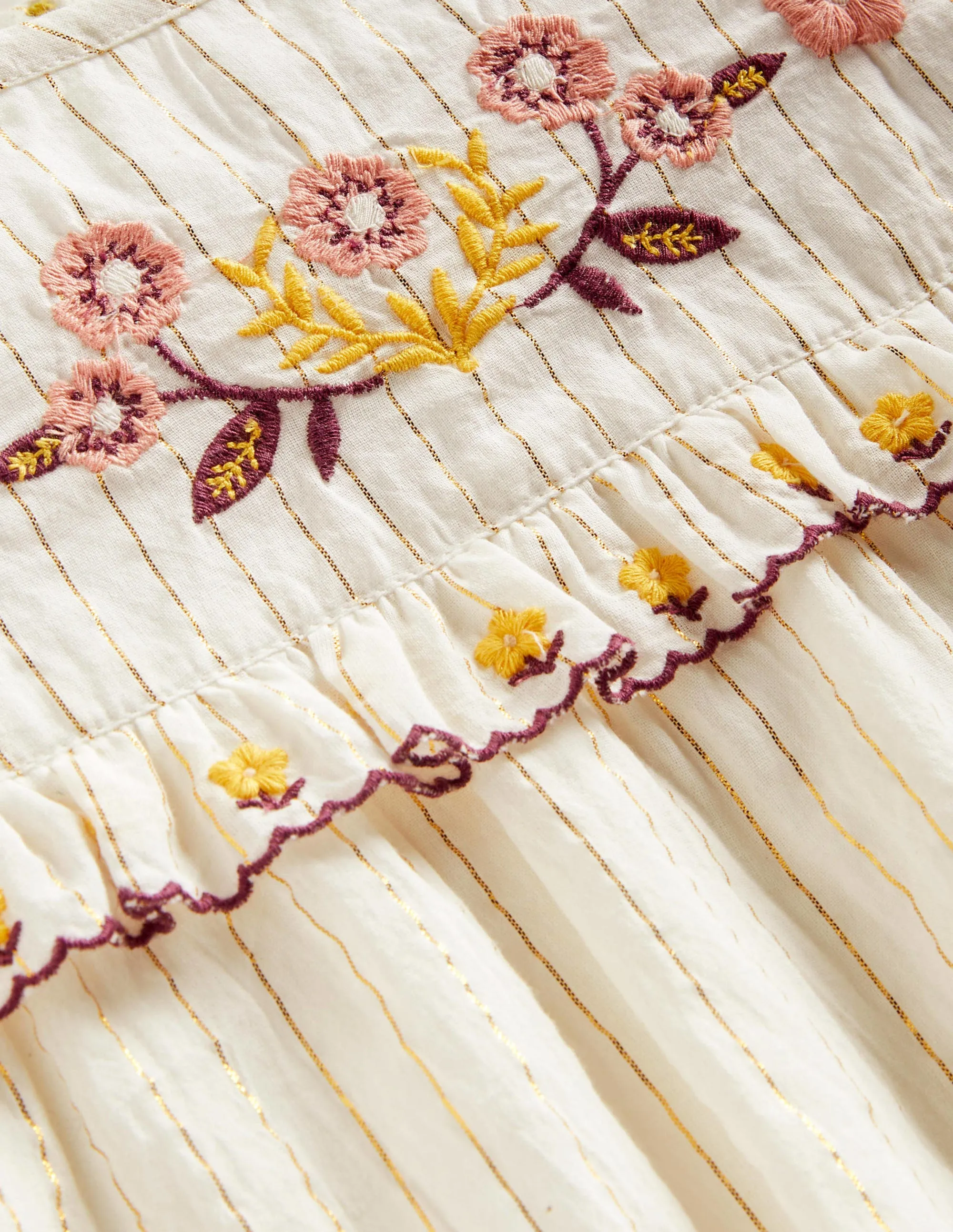 Frill Embroidered Woven Top-Ivory Embroidered Floral