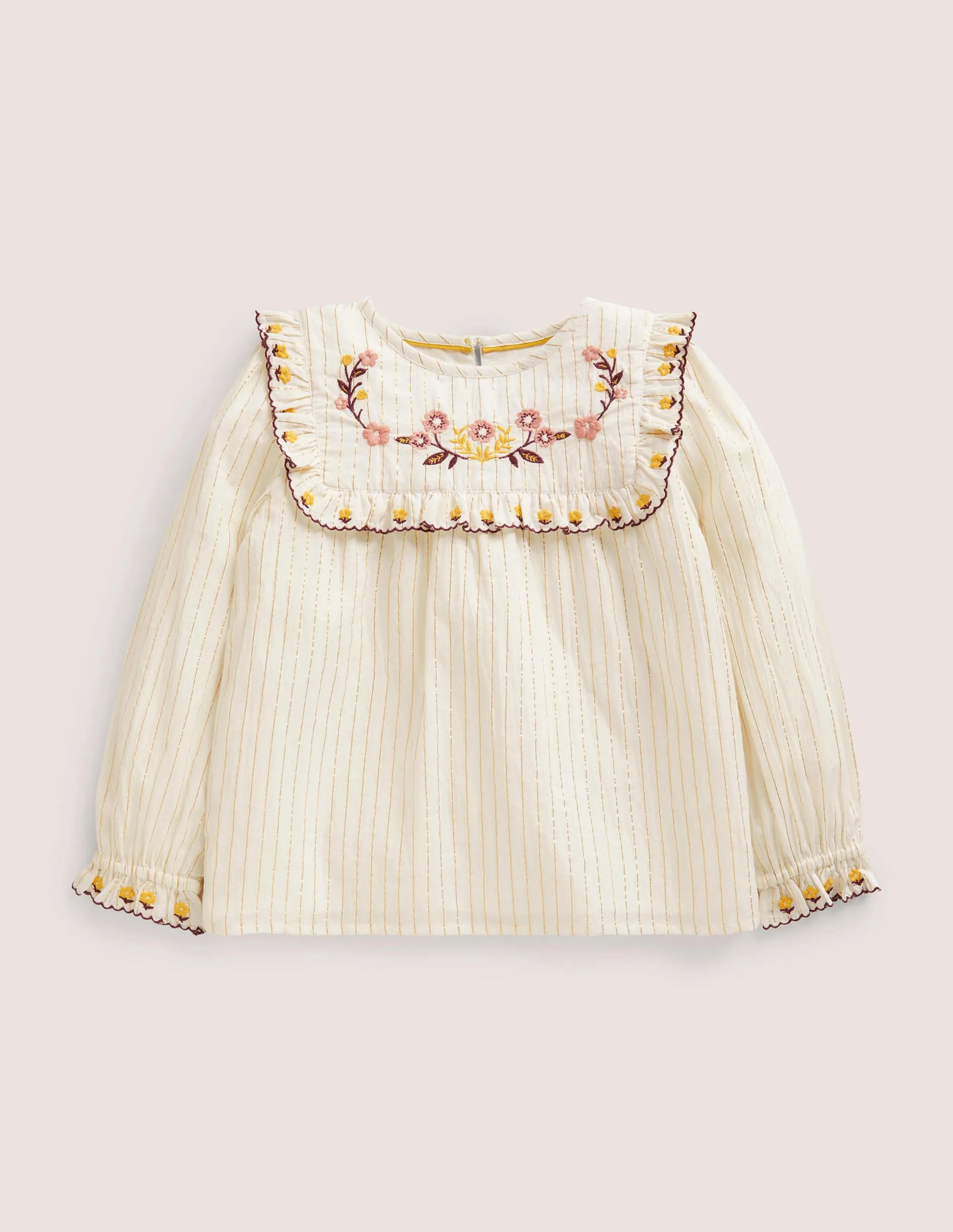 Frill Embroidered Woven Top-Ivory Embroidered Floral