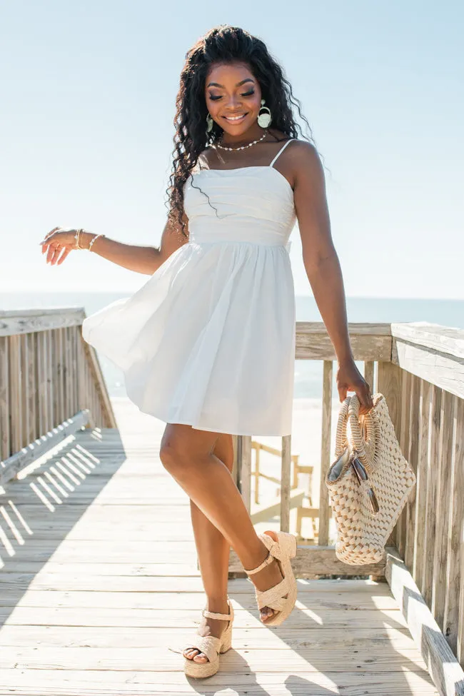 Gentle On My Mind White Rouched Top Dress
