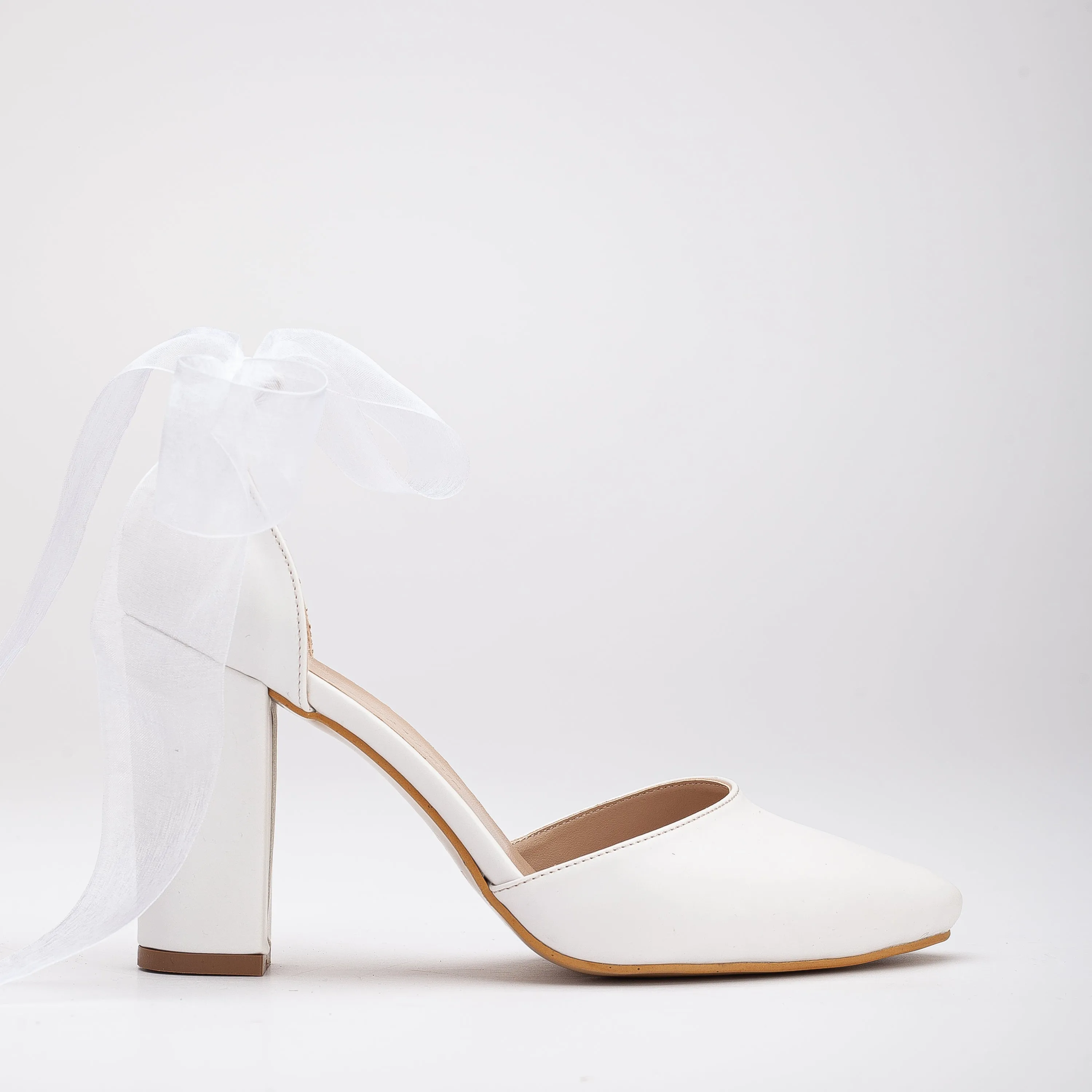 Gisele - White Wedding Shoes with Ribbon