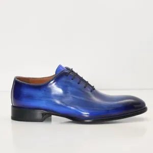 Hand Paint Patina Patent Leather Oxfords - Blue