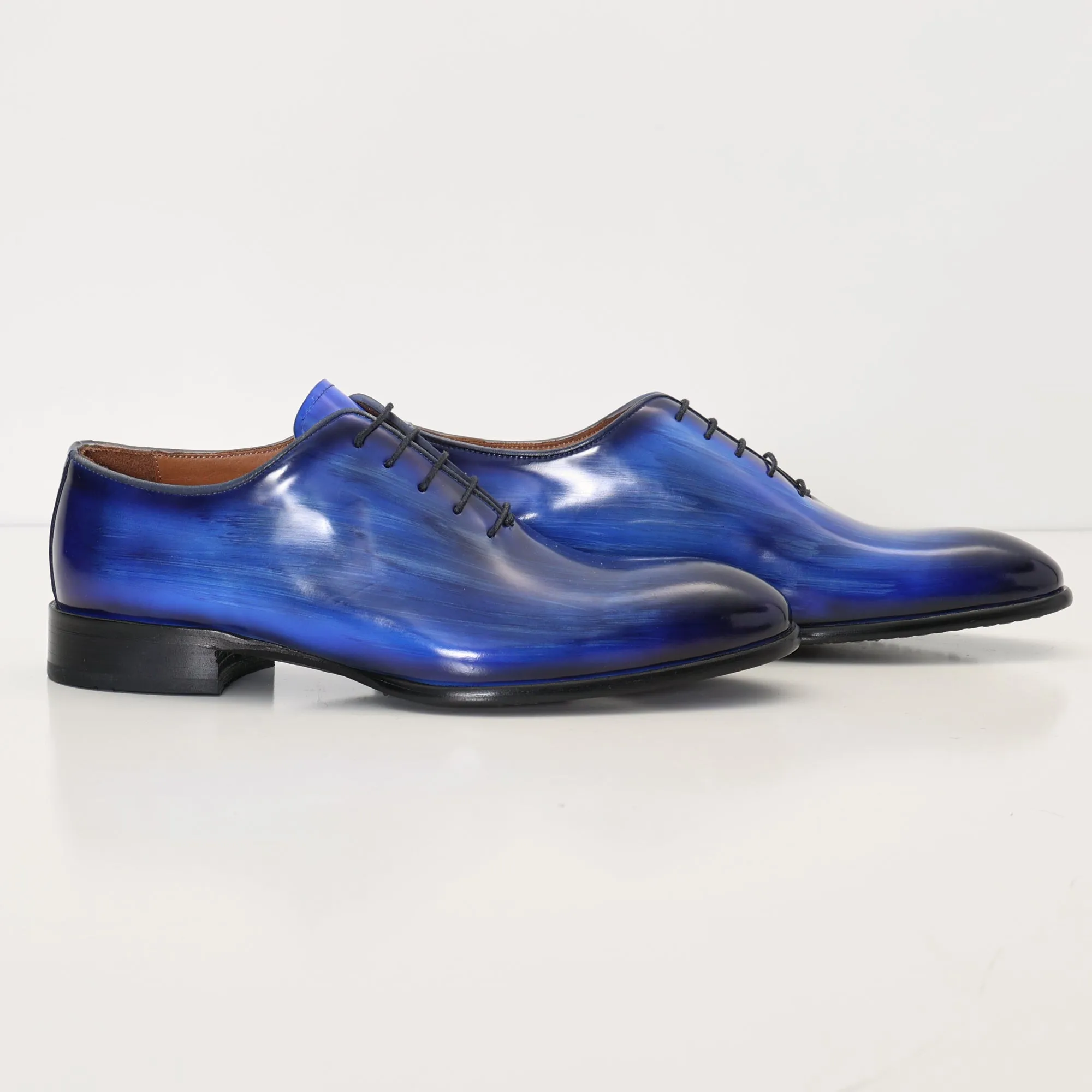 Hand Paint Patina Patent Leather Oxfords - Blue