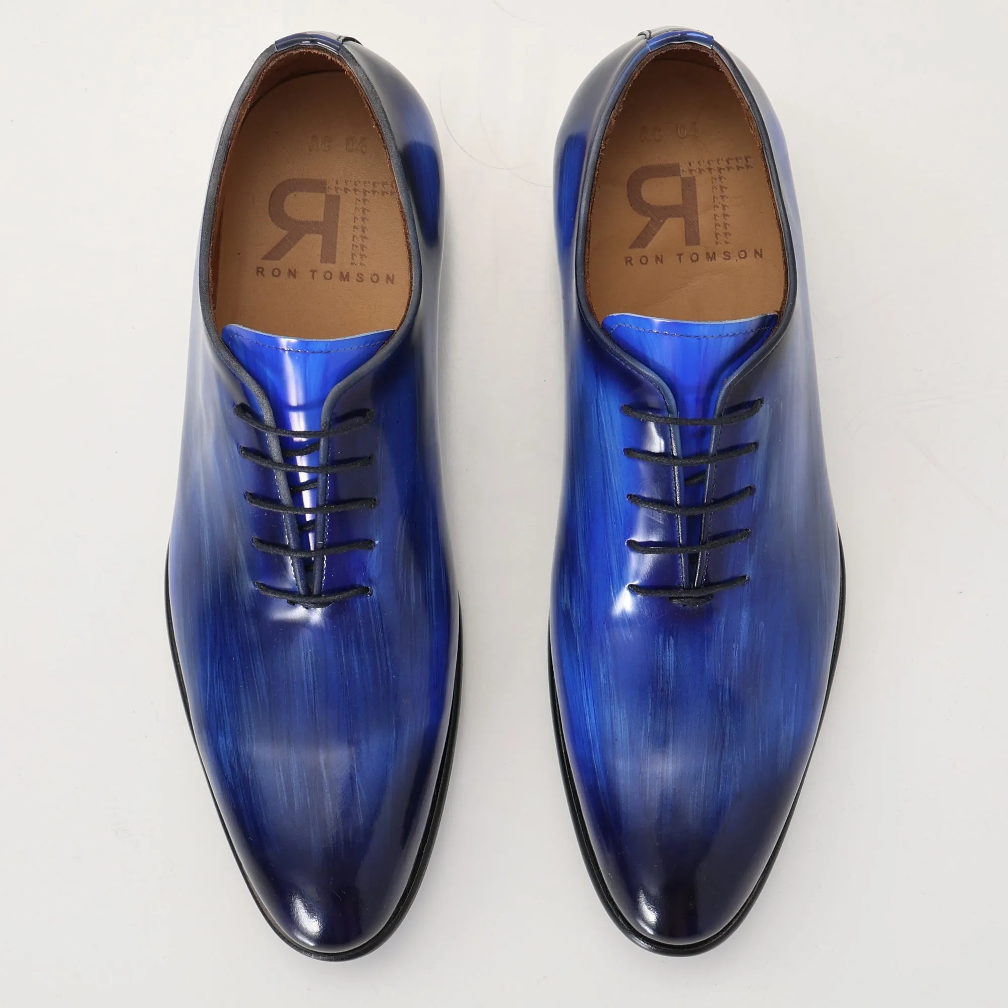 Hand Paint Patina Patent Leather Oxfords - Blue