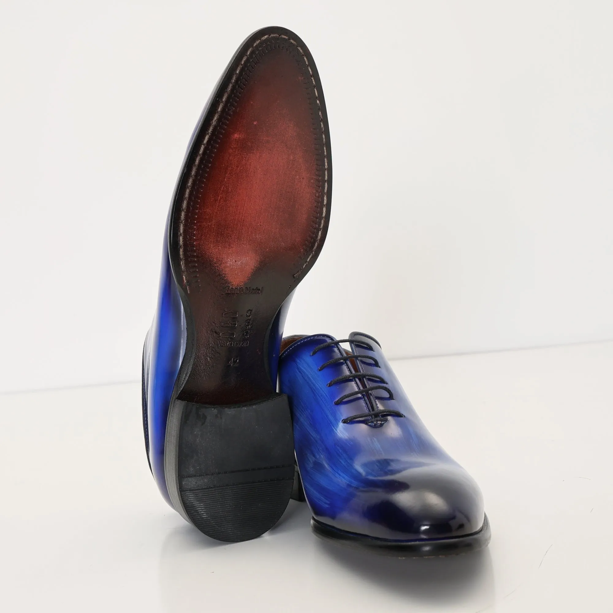 Hand Paint Patina Patent Leather Oxfords - Blue