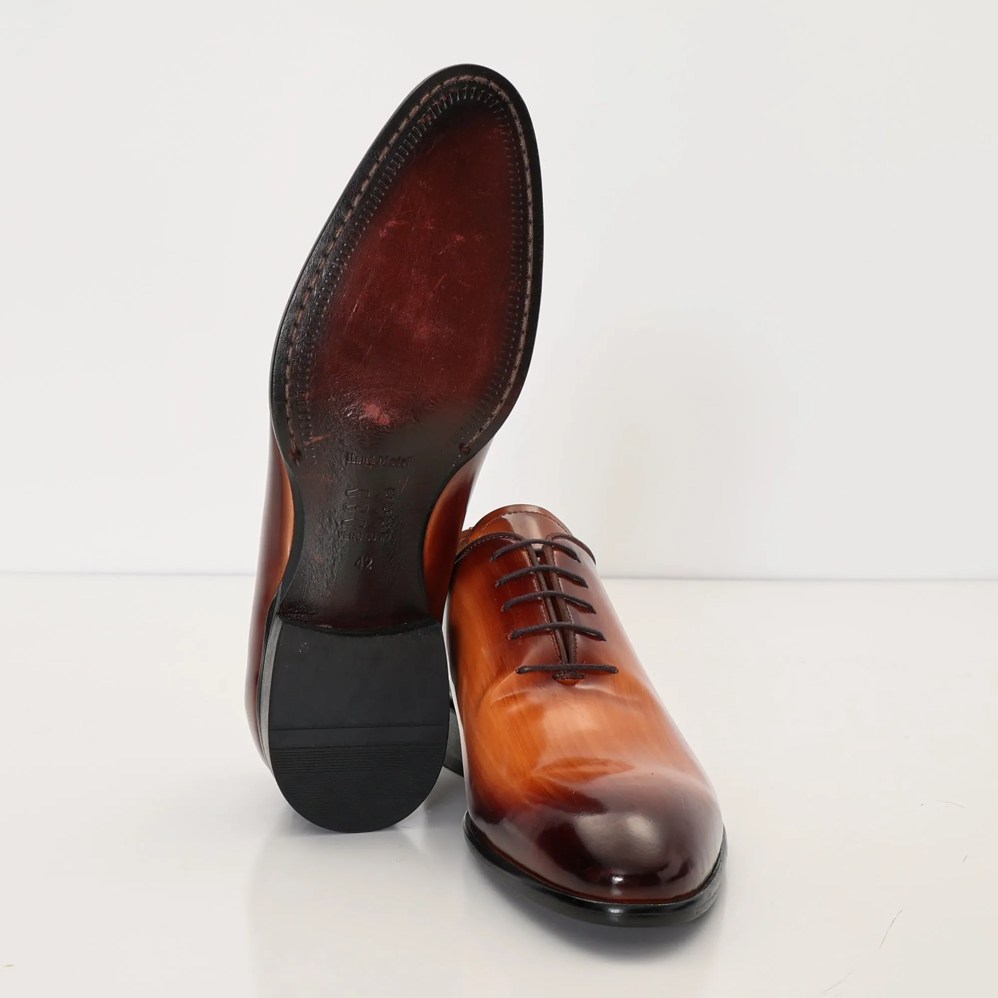 Hand Paint Patina Patent Leather Oxfords - Brown