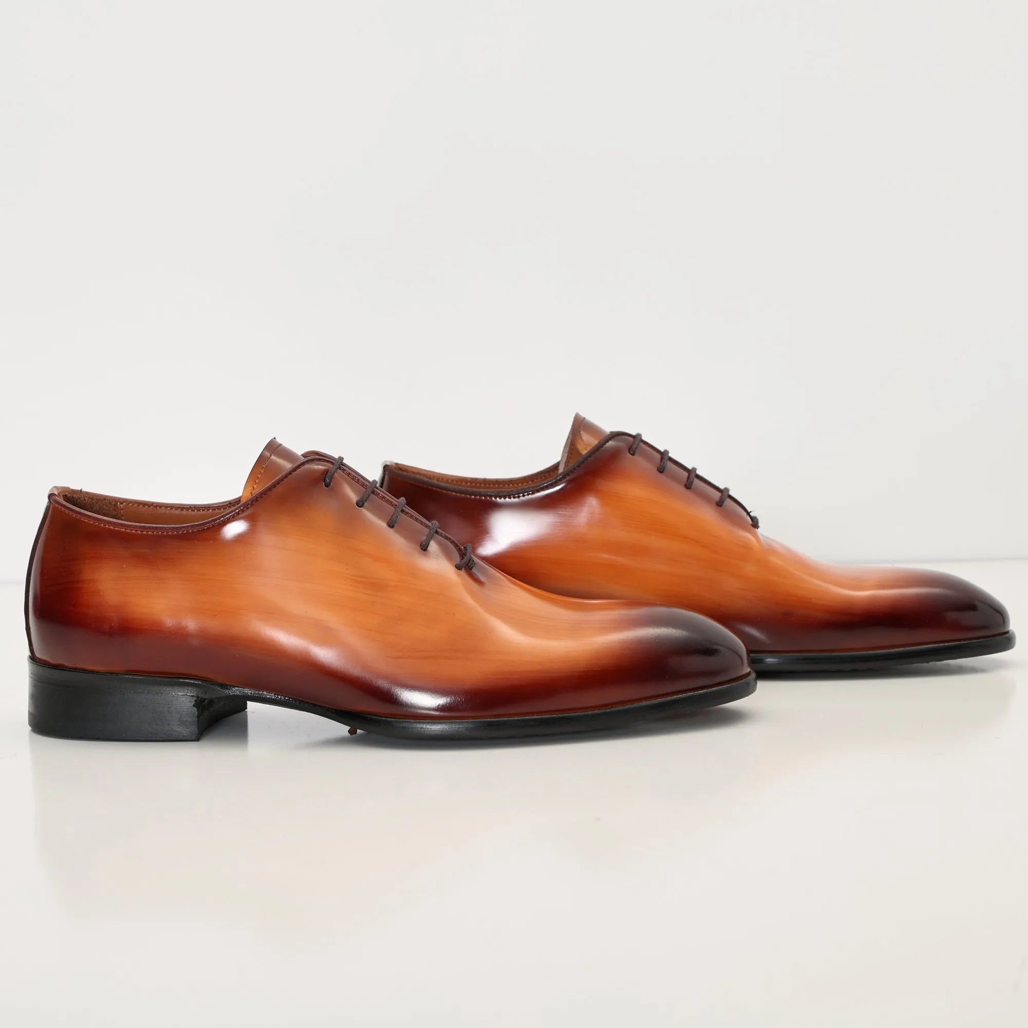 Hand Paint Patina Patent Leather Oxfords - Brown