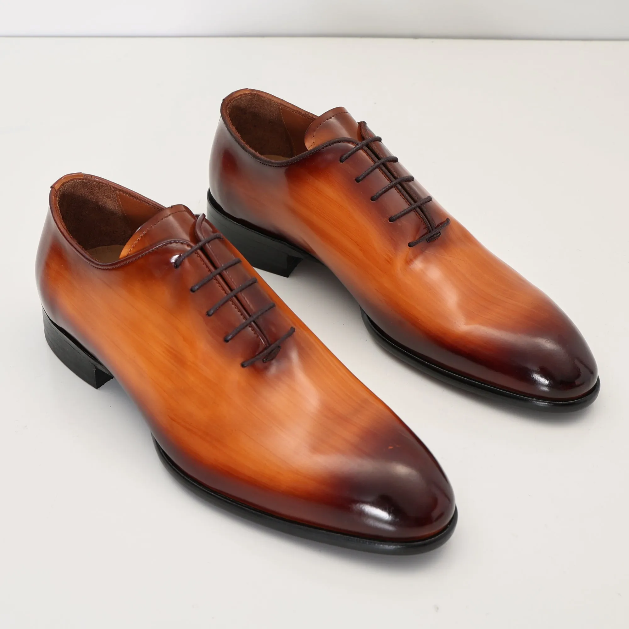 Hand Paint Patina Patent Leather Oxfords - Brown