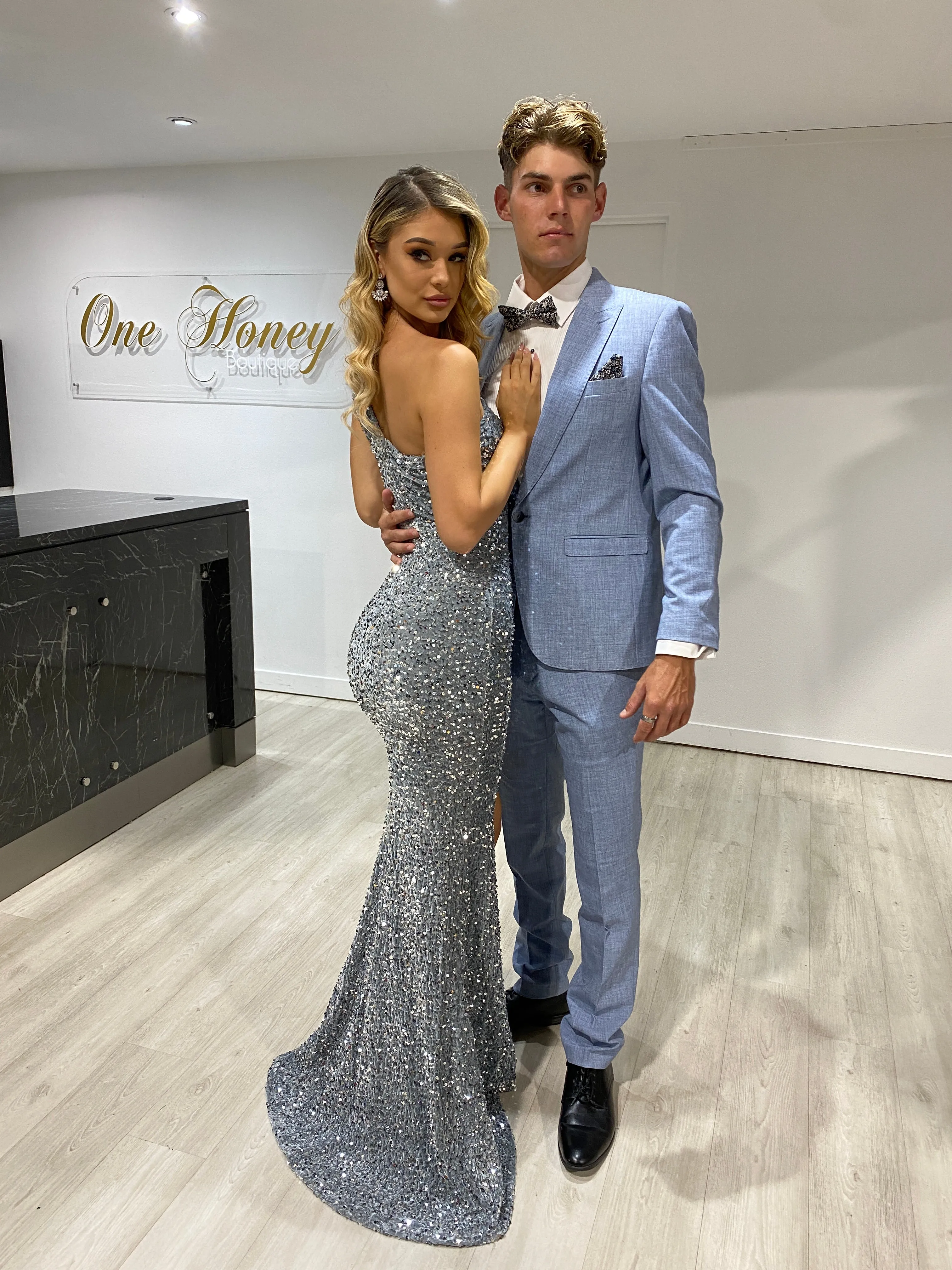 Honey Couture ADRIANNA Sequin One Shoulder Mermaid Formal Dress