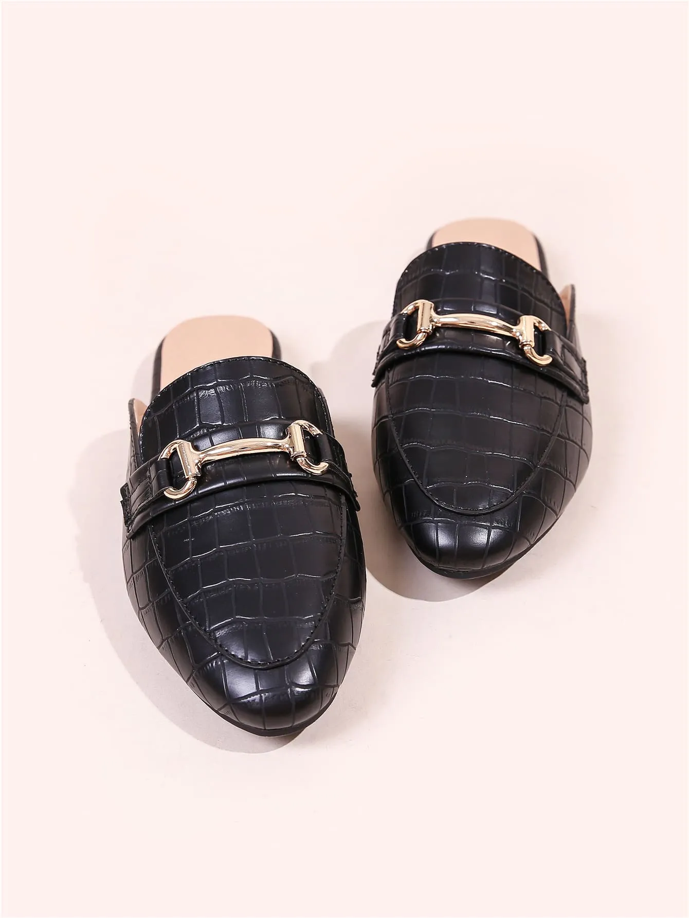 Horsebit Decor Croc Embossed Loafer Mules